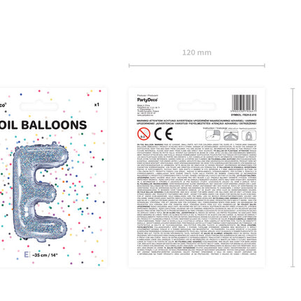 Folie Ballon Letter E Holografisch Leeg 35cm