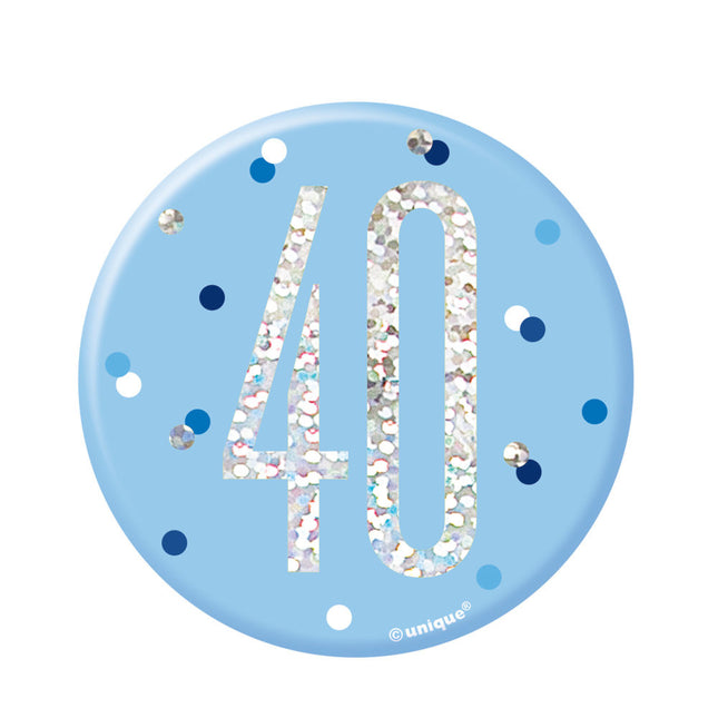 Button 40 Jaar Blauw 7cm