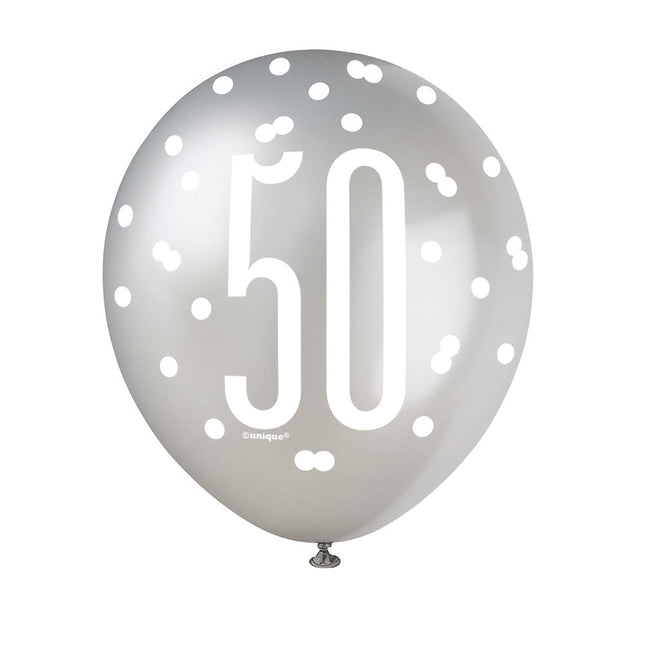 Ballonnen 50 Jaar Stippen Zwart 30cm 6st