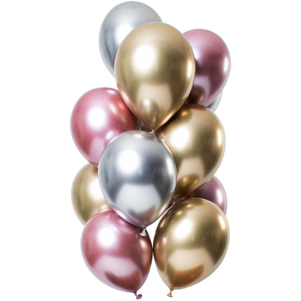 Zilveren, Gouden en Roze Ballonnen Mix Chroom 33cm 12st