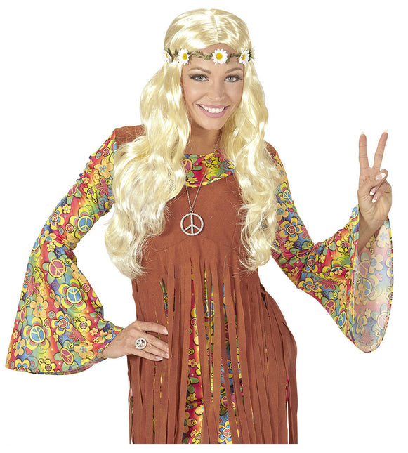 Hippie 60S Pruik Blond Met Bloemen Haarband