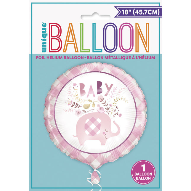 Helium Ballon Baby Olifant Roze 45cm leeg