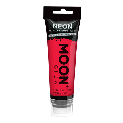 Moon Glow Neon UV Face Paint with Sponge Applicator Intense Red 75ml