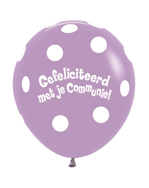 Ballonnen Communie Polka Dots Lilac 45cm 25st