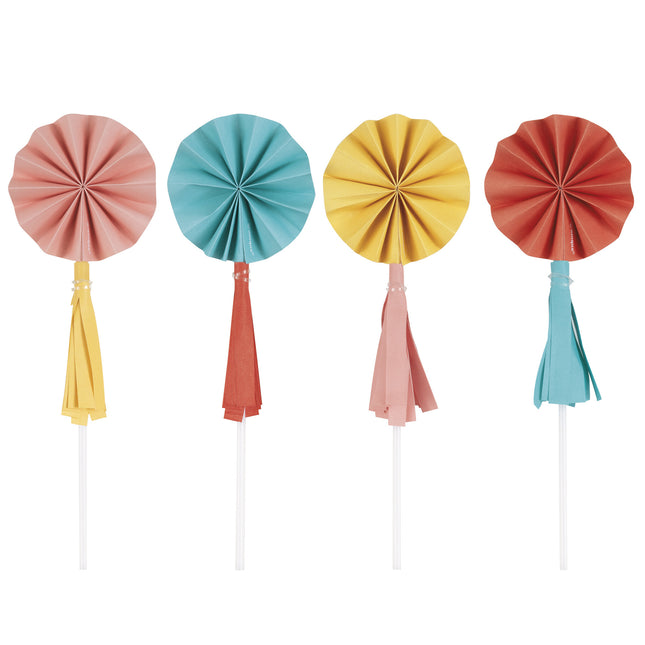 Gekleurde Cupcake Toppers Mini Waaier Met Kwastjes 8st