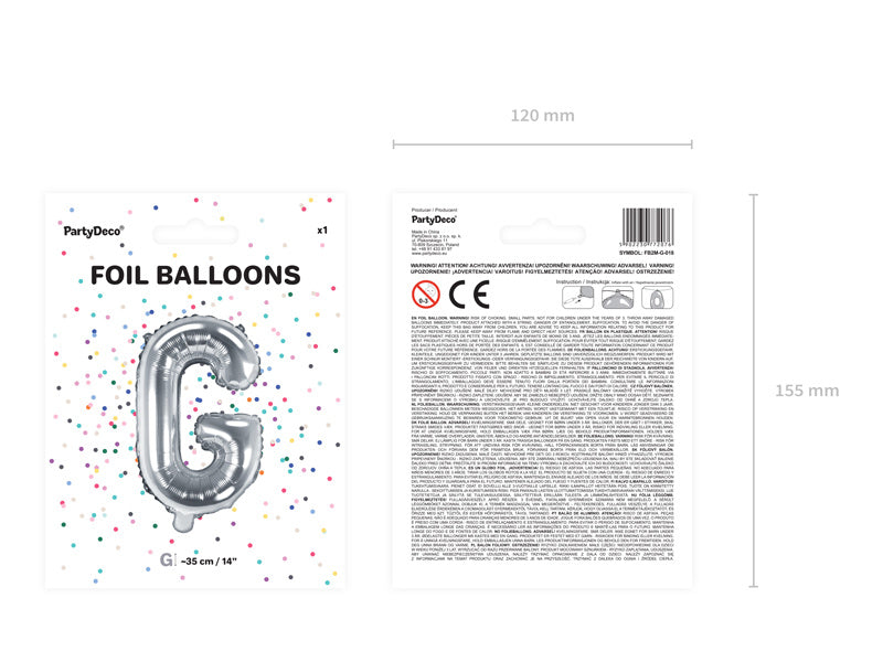 Folie Ballon Letter G Zilver Leeg 35cm