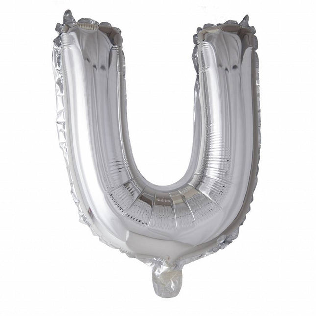 Folie Ballon Letter U Zilver XL 102cm leeg