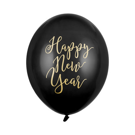 Zwarte Happy New Year Ballonnen 30cm 6st