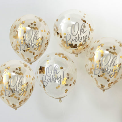 Gouden Confetti Ballonnen Oh Baby 30cm 5st