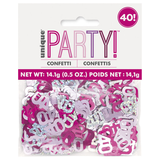 40 Jaar Confetti Zak Roze 14gr