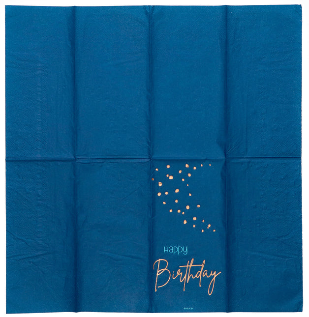 Happy Birthday Servetten Blauw 33cm 10st