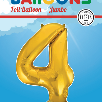 Folie Ballon Cijfer 4 Goud XL 86cm leeg