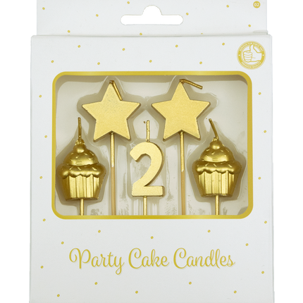 Kaarsjes 2 Jaar Cupcake Goud 17,5cm