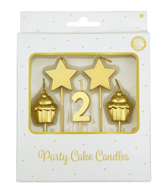 Kaarsjes 2 Jaar Cupcake Goud 17,5cm