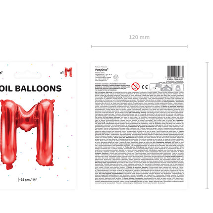 Folie Ballon Letter M Rood Leeg 35cm