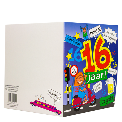 Verjaardagskaart 16 Jaar Cartoon 16,5cm