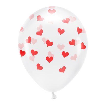 Witte Ballonnen Rode Hartjes 33cm 6st