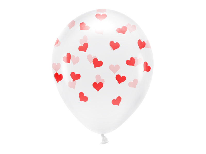 Witte Ballonnen Rode Hartjes 33cm 6st