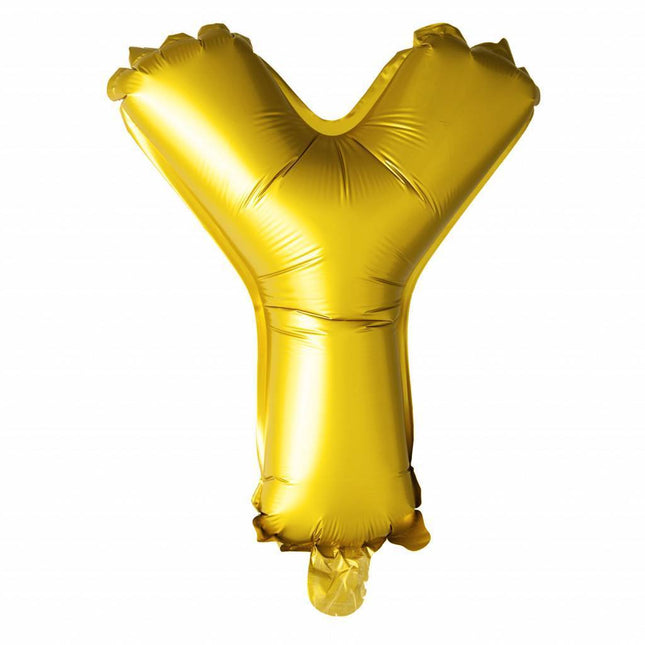 Folie Ballon Letter Y Goud 41cm met Rietje