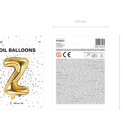 Folie Ballon Letter Z Goud Leeg 35cm