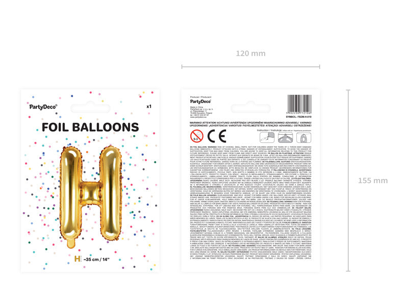 Folie Ballon Letter H Goud Leeg 35cm