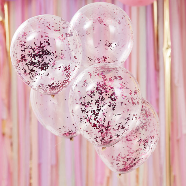 Roze Confetti Ballonnen Latex 30cm 5st