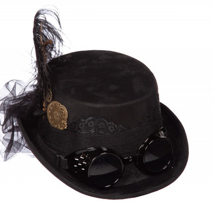 Zwarte Hoed Steampunk Met Bril