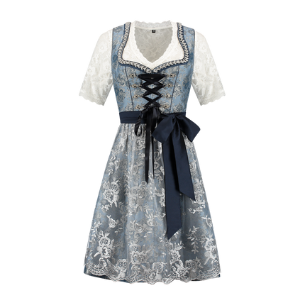 Blauw Zilveren Dirndl Jurk Oktoberfest Dames 2 Delig