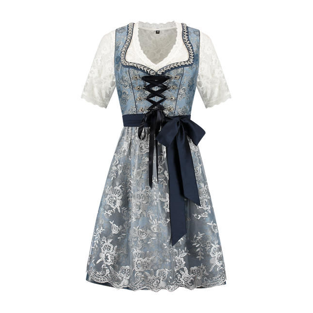 Blauw Zilveren Dirndl Jurk Oktoberfest Dames 2 Delig