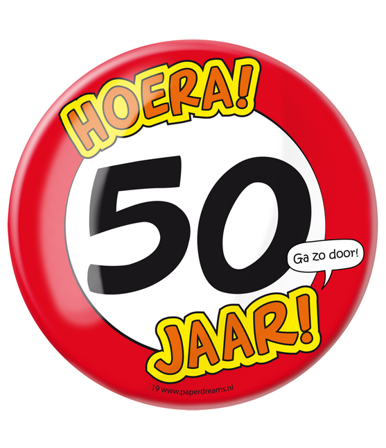 Button 50 jaar Verkeersbord 10,2cm