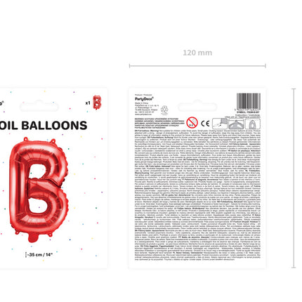 Folie Ballon Letter B Rood Leeg 35cm