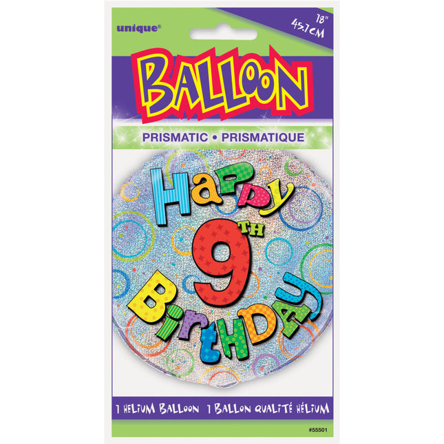 Helium Ballon 9 Jaar Glitters 45cm leeg