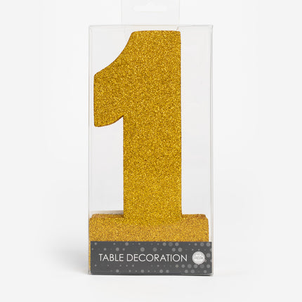 Goud Tafeldecoratie Cijfer 1 Glitter 20,5cm