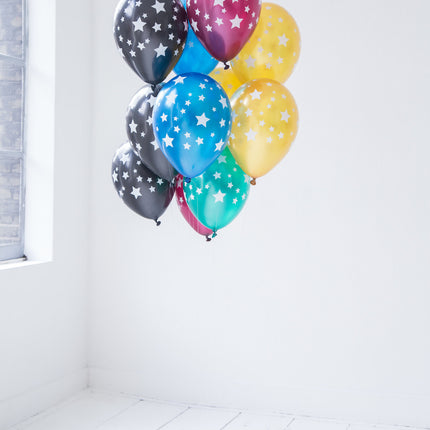 Gekleurde Ballonnen Metallic Sterren 30cm 12st