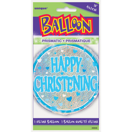 Helium Ballon Happy Christening Blauw 45cm leeg