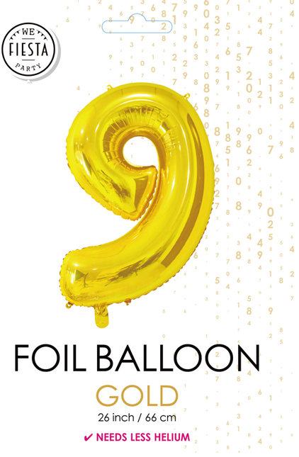 Folieballon Cijfer 9 Goud 66cm