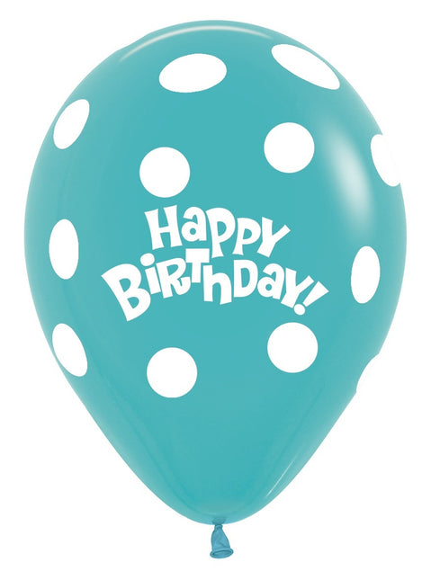 Ballonnen Birthday Dots Caribbean Blue 30cm 25st