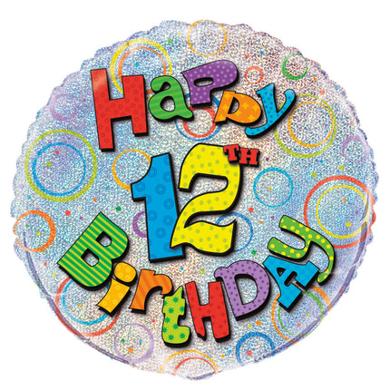 Helium Ballon 12 Jaar Glitters 45cm leeg