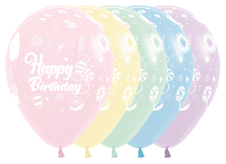 Ballonnen Happy Birthday Sweet Pastel Matte Mix 30cm 25st