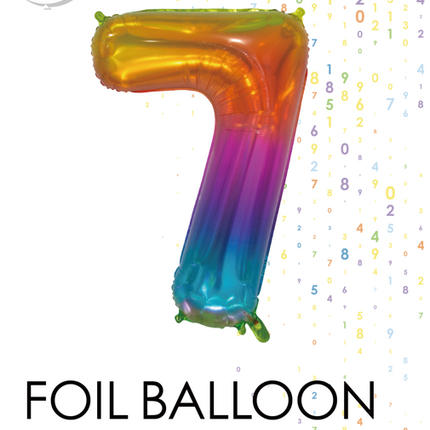 Folieballon Cijfer 7 Regenboog Transparant 66cm