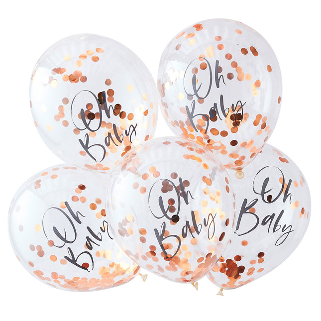 Rose Gouden Confetti Ballonnen Oh Baby 30cm 5st