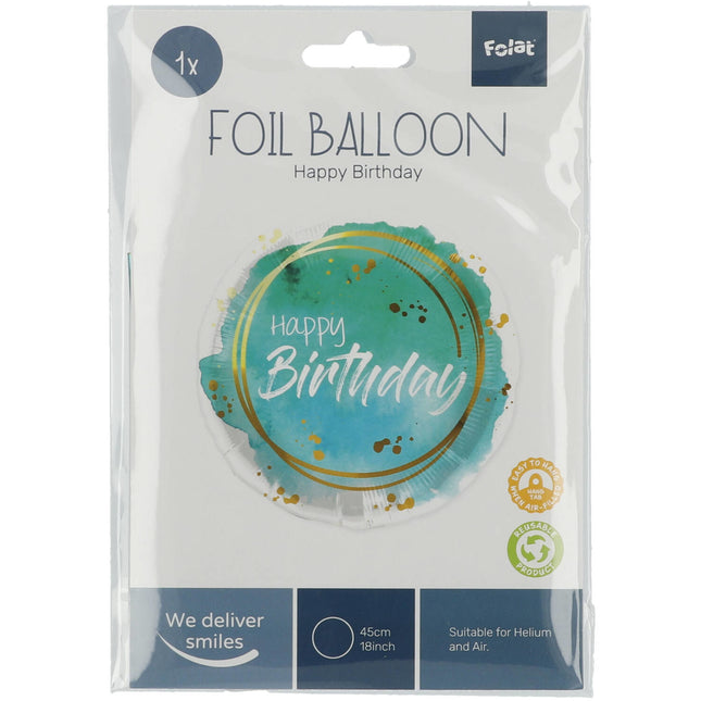 Helium Ballon Happy Birthday Turquoise Leeg 45cm