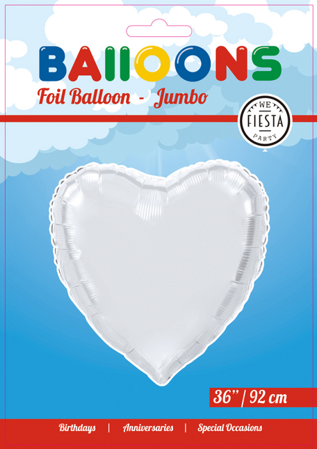 Helium Ballon Hart Zilver XL Leeg 92cm