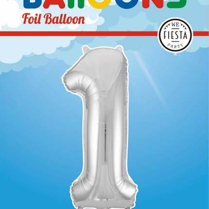 Folie Ballon Cijfer 1 Zilver XL 86cm leeg