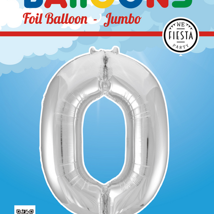 Folie Ballon Cijfer 0 Zilver XL 86cm leeg