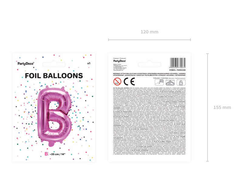 Folie Ballon Letter B Roze Leeg 35cm