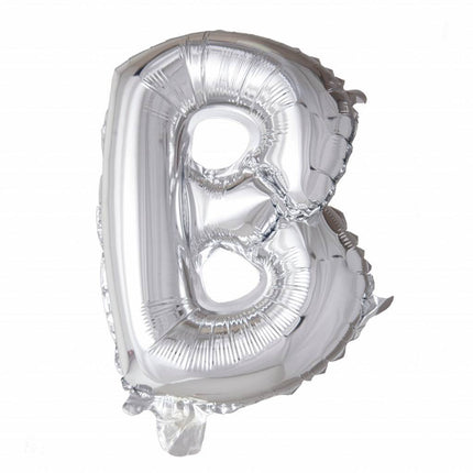 Folie Ballon Letter B Zilver 41cm met Rietje