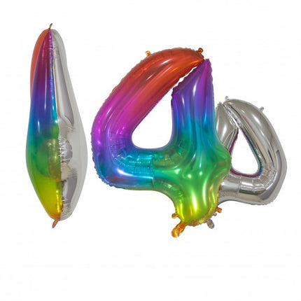 Folieballon Cijfer 4 Regenboog Transparant 66cm