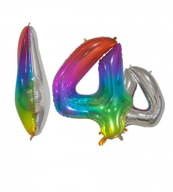 Folieballon Cijfer 4 Regenboog Transparant 66cm