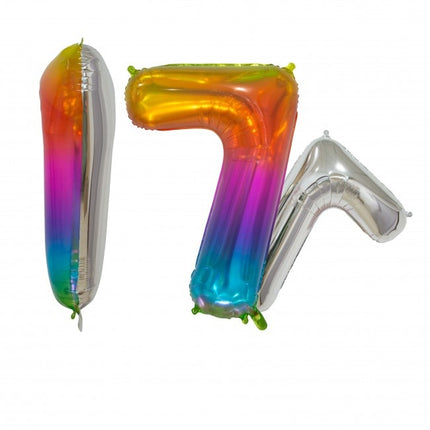 Folieballon Cijfer 7 Regenboog Transparant 66cm